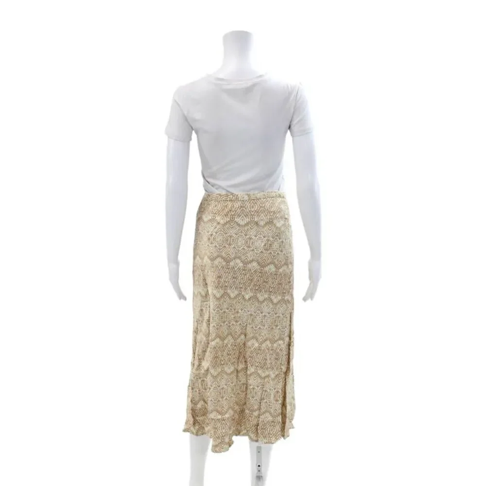 J. Mclaughlin Womens Satin Animal Printed Zip Mid Length Maxi Skirt Nude Size 12